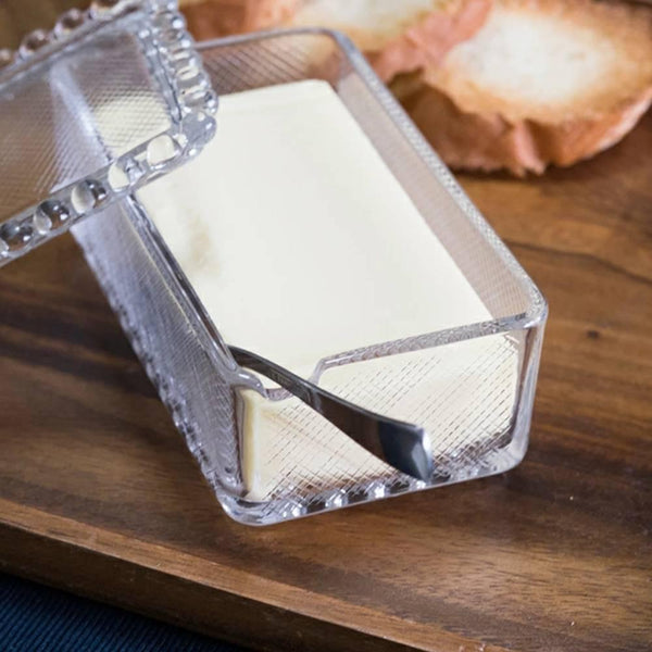 Aderia Classic Elegant Glass Butter Container Dish 1/2 Pound