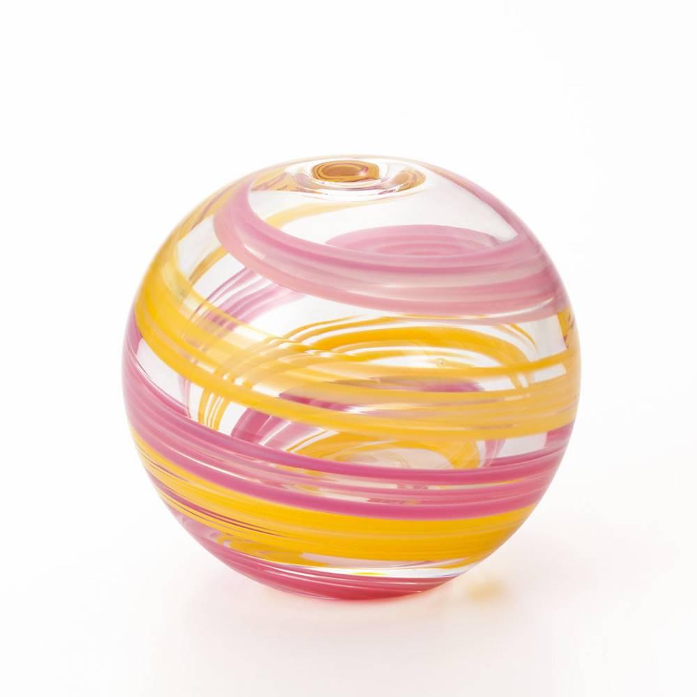 Aderia Pink & Yellow Glass Temari Ball Small Flower Vase 65mm