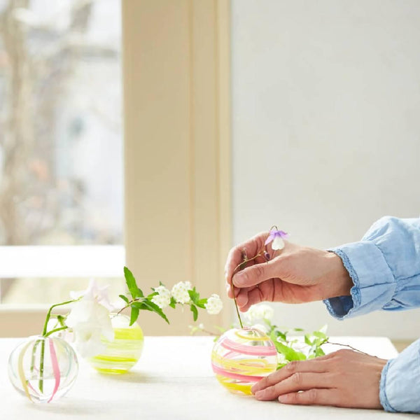 Aderia Pink & Yellow Glass Temari Ball Small Flower Vase 65mm