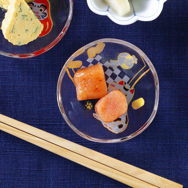 Aderia Small Glass Plate Gold Leaf Lucky Cat Design 90mm