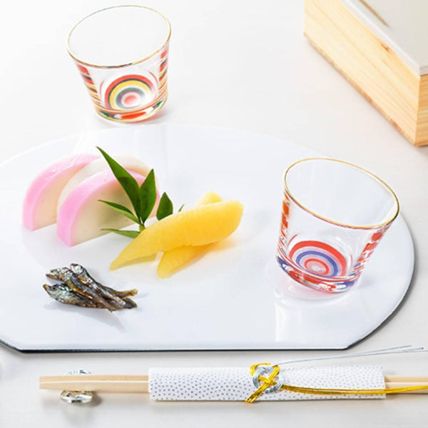 Aderia Stylish Short Glass Modern Red & Blue Pattern 280ml