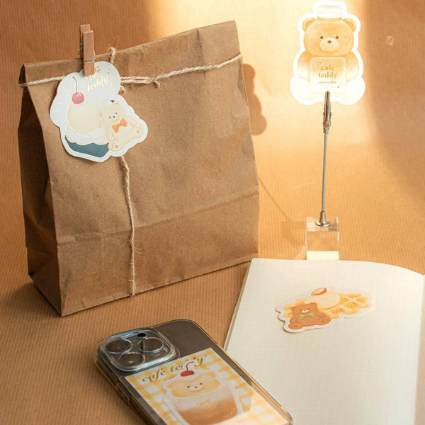 Cute Teddy Bear Foil Stamped Sticker Large Size Cake Design