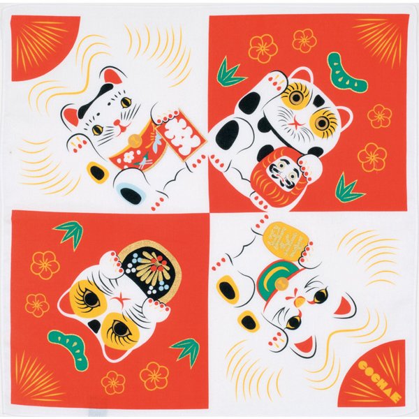 Fukukochae Furoshiki Maneki Neko Small Cotton Wrapping Cloth 48cm