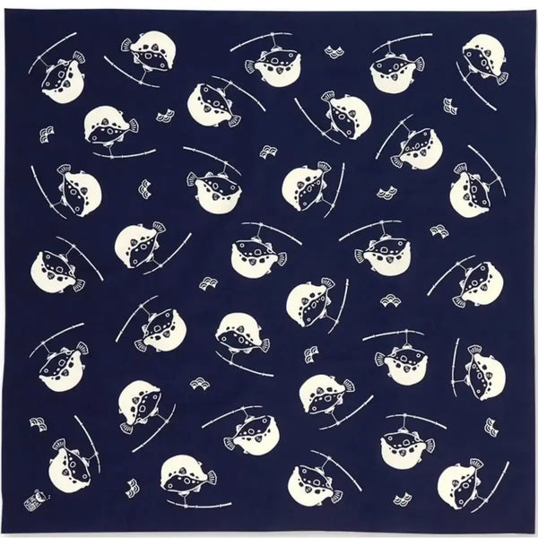 Furoshiki Fugu Puffer Fish Large Blue Cotton Wrapping Cloth 35.4"