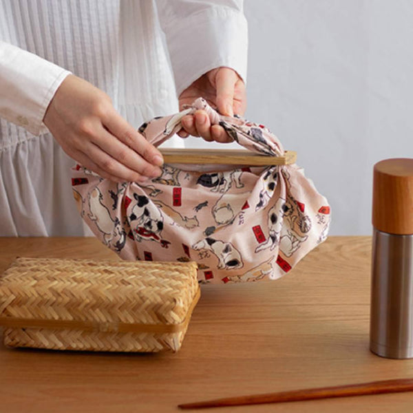 Furoshiki Ukiyo-e Cat Parade Pink Versatile Wrapping Cloth 48cm