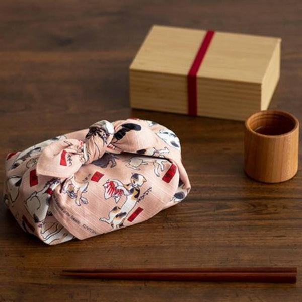 Furoshiki Ukiyo-e Cat Parade Pink Versatile Wrapping Cloth 48cm