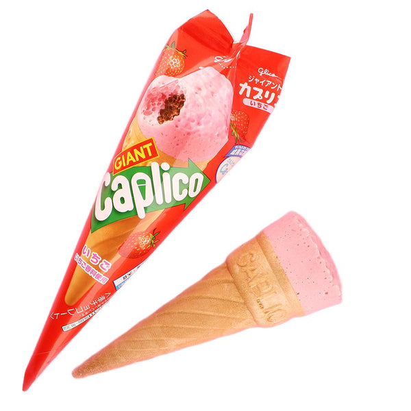 Glico Giant Caplico Strawberry Chocolate Cones Snack 34g (Pack of 5)