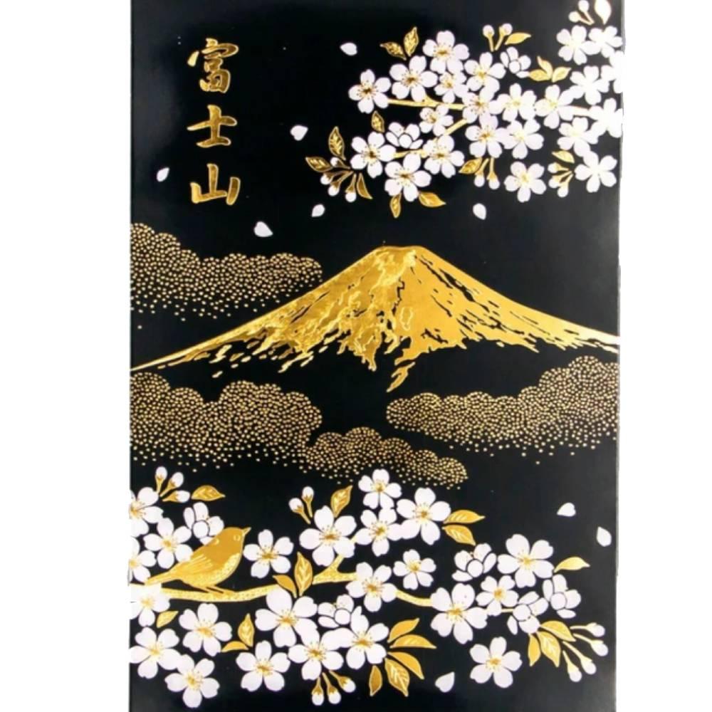 Gold Foil Stamped Postcard Mount Fuji In Spring Sakura Cherry Blossoms