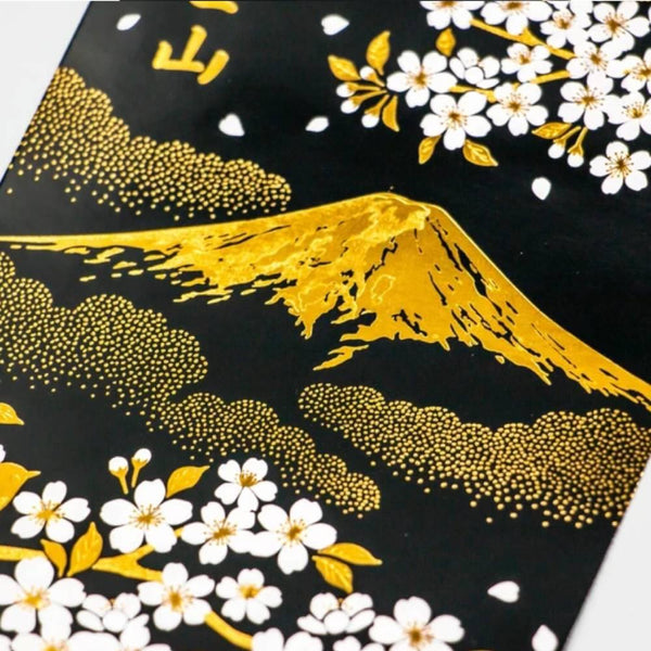 Gold Foil Stamped Postcard Mount Fuji In Spring Sakura Cherry Blossoms