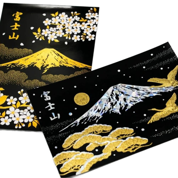 Gold Foil Stamped Postcard Mount Fuji In Spring Sakura Cherry Blossoms