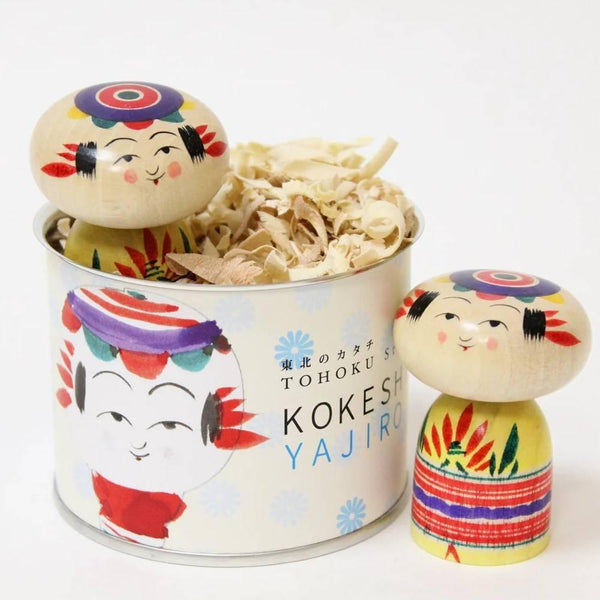 Handmade Kokeshi Doll Collectible Can Series Flat Head Style