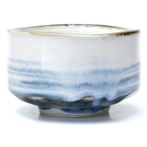 Handmade Mino Ware Chawan Matcha Cup Blue Haze Design Tea Bowl