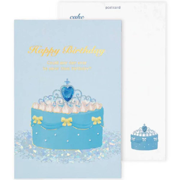 Happy Birthday Card Gold Foil Blue Crown Cake Design