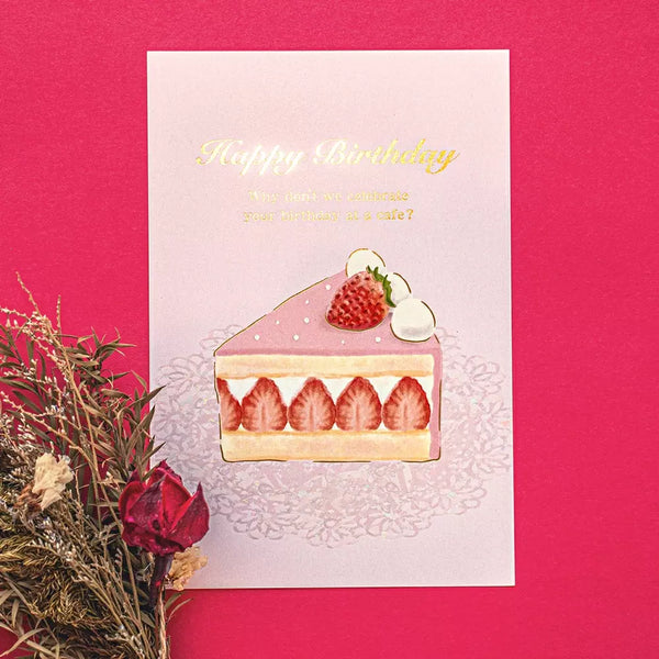 Happy Birthday Card Gold Foil Pink Strawberry Shortcake Design