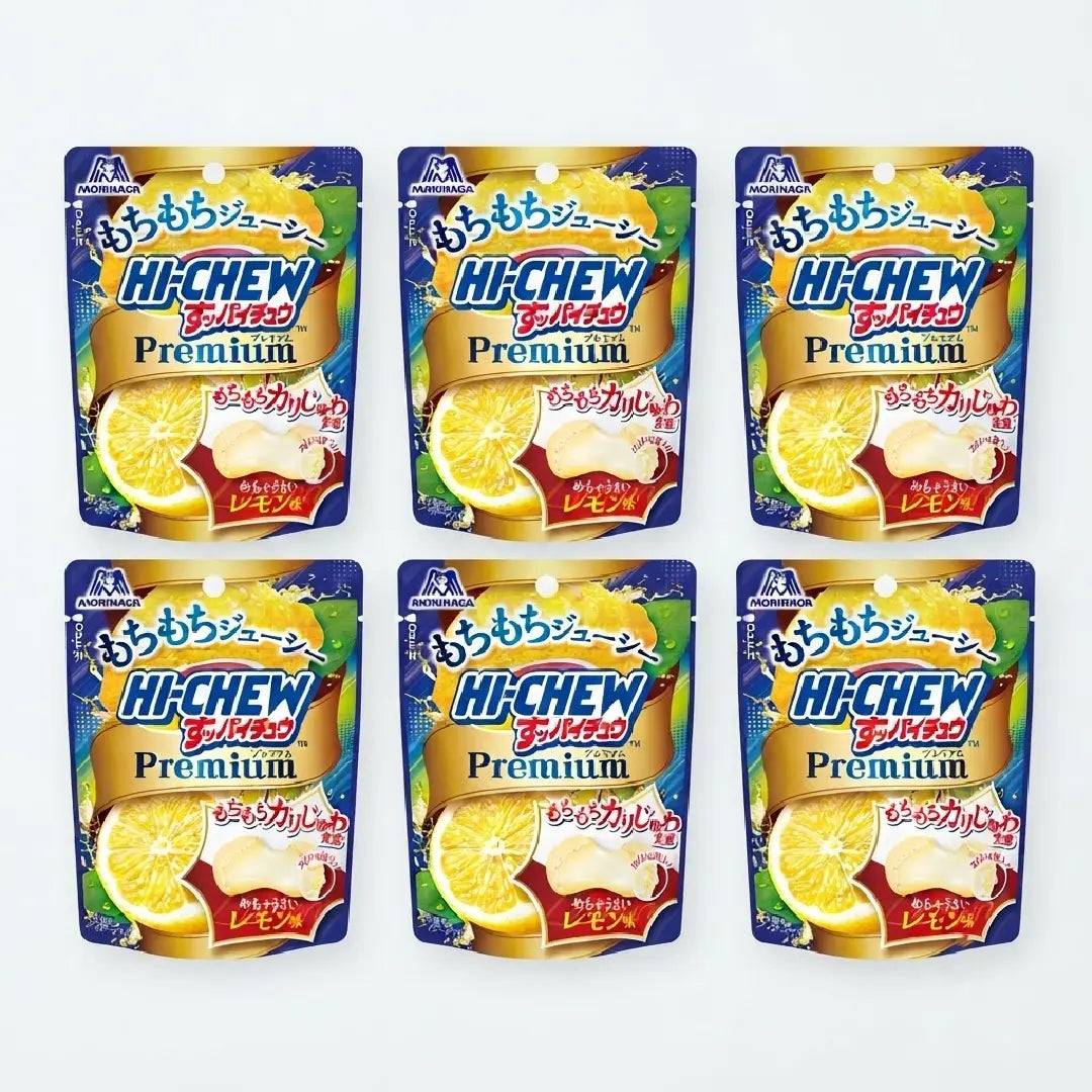 Hi-Chew Premium Sour Lemon Soft Chewy Candy Crunchy Crystals Filled 32g (Pack of 6)