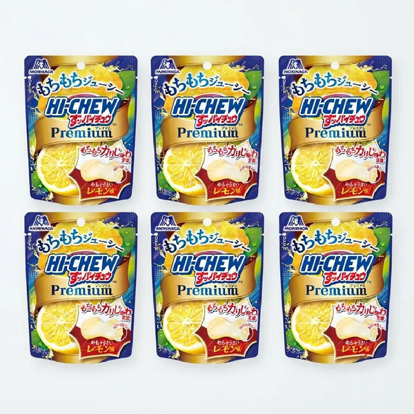 Hi-Chew Premium Sour Lemon Soft Chewy Candy Crunchy Crystals Filled 32g (Pack of 6)