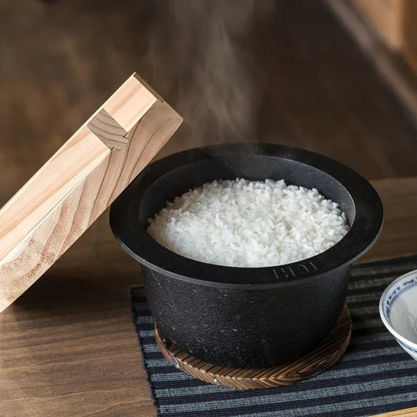 Cast Iron Small Rice Cooker With Wooden Lid IH Compatible