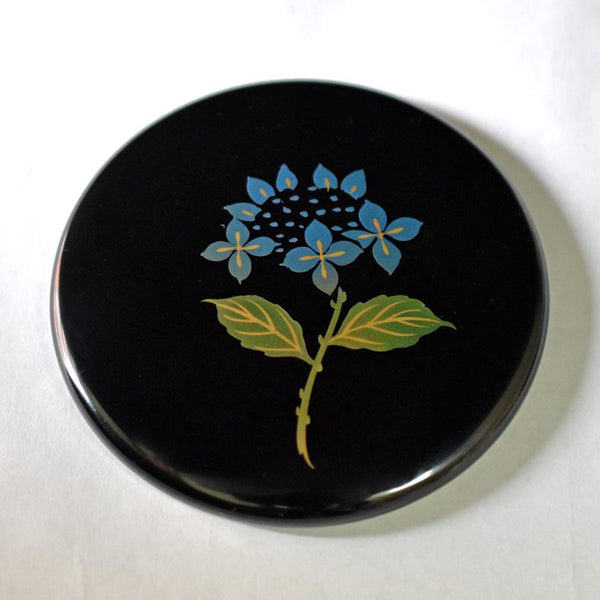 Isuke Compact Hand Mirror Hydrangea Pattern Lacquer Mirror With Bag