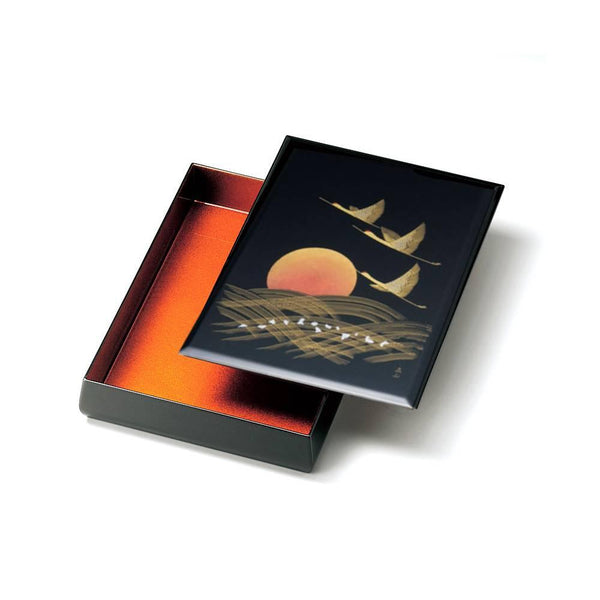 Isuke Handcrafted Lacquered Wooden A4 Storage Box Sunrise Crane