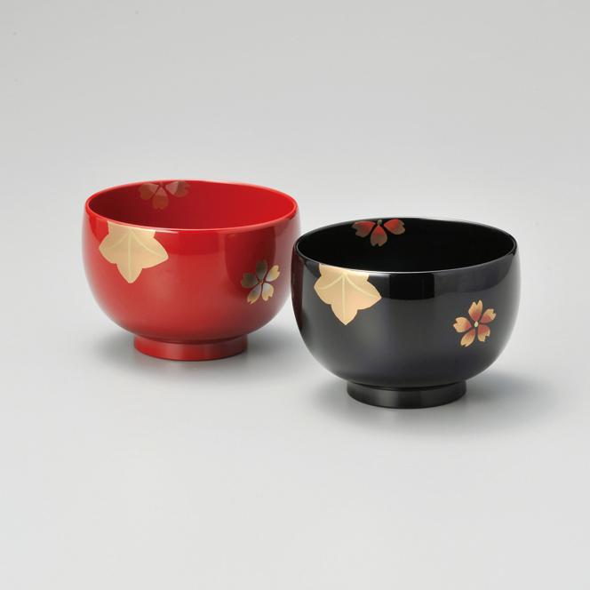 Isuke Japanese Lacquered Soup Bowls Sakura Cherry Blossom Design (Set of 2)