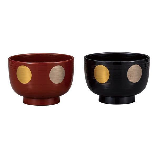 Isuke Japanese Lacquered Soup Bowls Sun & Moon Design (Set of 2)