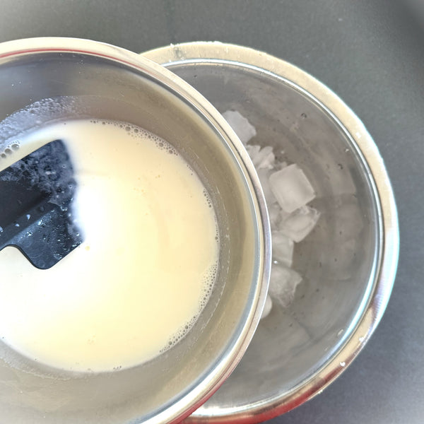 pouring the milk mixture into a bowl