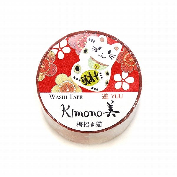 Kamiiso Kimono Washi Tape Plum Beckoning Cat Pattern Masking Tape