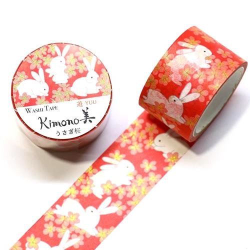 Kamiiso Kimono Washi Tape Rabbit Sakura Pattern Masking Tape