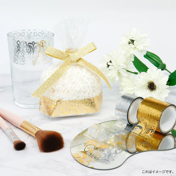 Kamiiso Monde Washi Tape Gold Foil Lace Floral Pattern Clear Tape 35mm