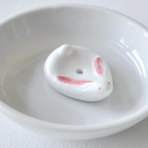 Kousaido Ceramic Incense Burner Rabbit-Shaped Incense Holder & Plate