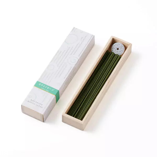 Kousaido White Sage Long Incense Sticks In Wooden Box 40 ct.