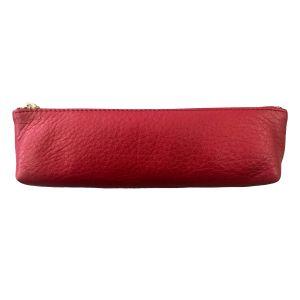 Life Genuine Leather Red Large Pen Case Nylon Lining & Zipper Closure