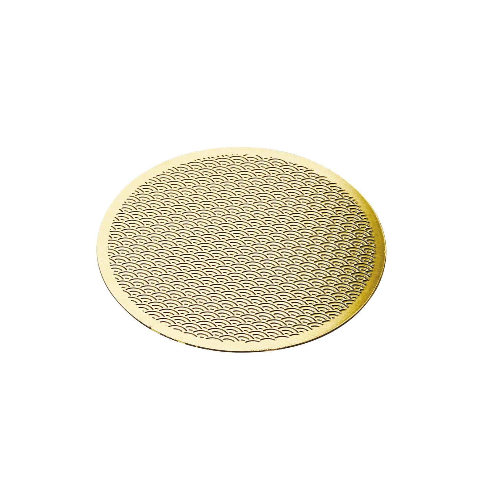 Luxury Brass Coaster Japanese Design Seigaiha Wave Pattern φ8.6cm