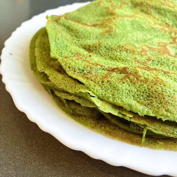 stacked matcha crepes