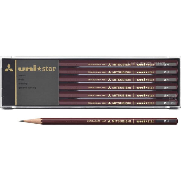 uni Mitsubishi Star Japanese Graphite Pencils 2H 12 Pieces