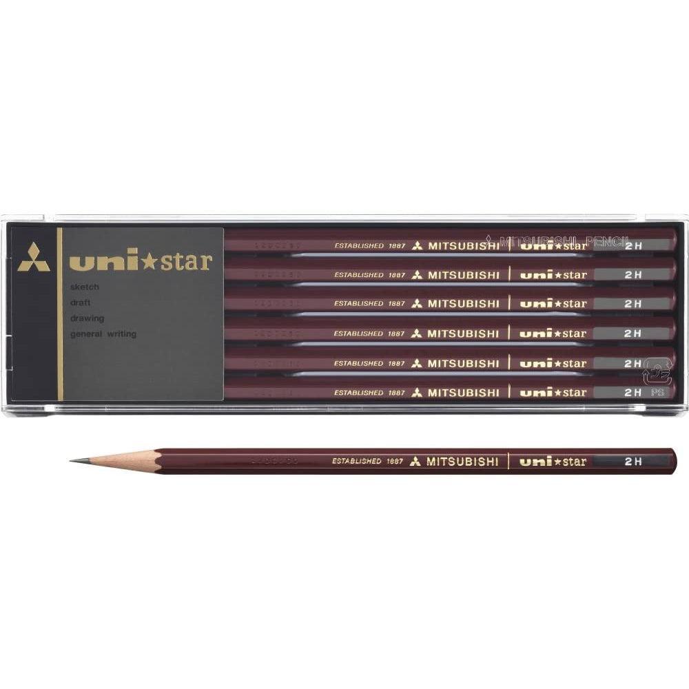 uni Mitsubishi Star Japanese Graphite Pencils 2H 12 Pieces