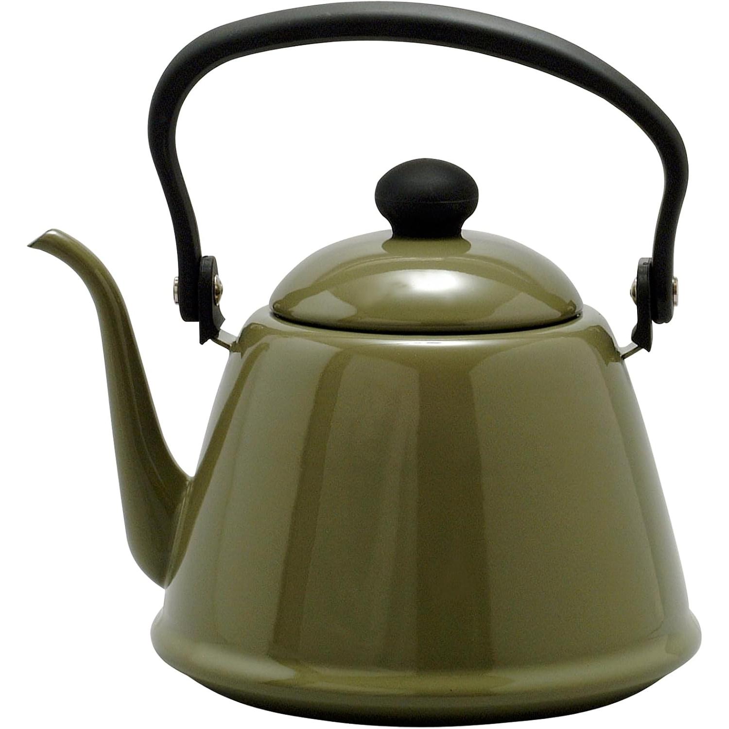 Noda Horo Drip Kettle II Japanese Enamel Gooseneck Kettle Olive 2L