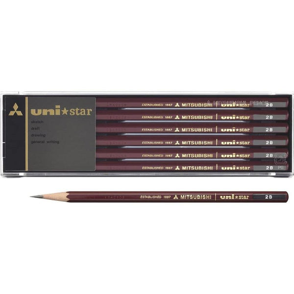uni Mitsubishi Star Japanese Graphite Pencils 2B 12 Pieces