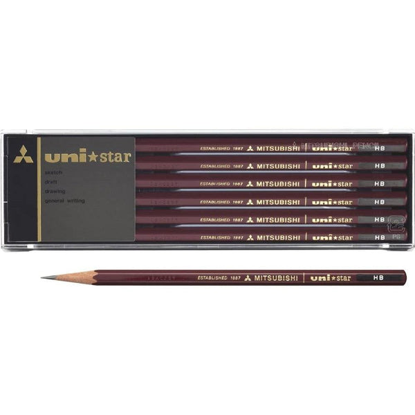 uni Mitsubishi Star Japanese Graphite Pencils HB 12 Pieces
