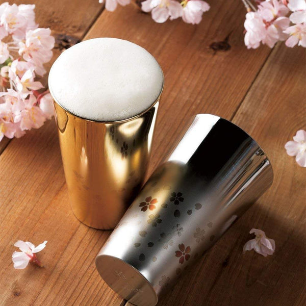 Wahei Freiz Double Wall Tumbler Sakura Pattern Silver