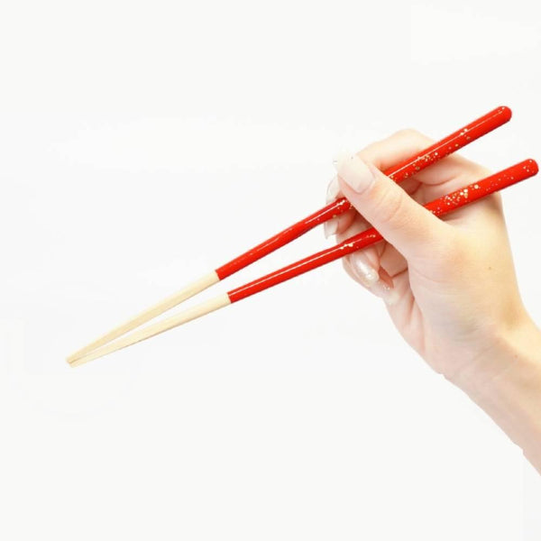 Premium Gold Glitter Red Chopsticks Non-Slip Dishwasher Safe 21cm