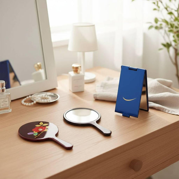 Red Lacquered Hand Mirror Camelia Flower Design