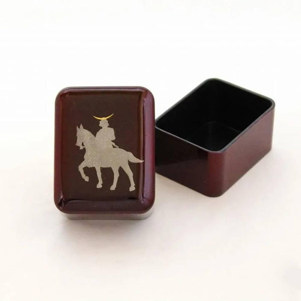 Red Lacquered Small Case Samurai on Horseback Dolls Design