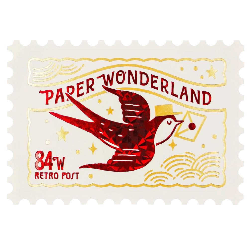 Retro Postage Stamp Shaped Postcard Foil Swallow Bird Design