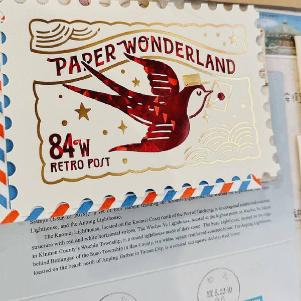 Retro Postage Stamp Shaped Postcard Foil Swallow Bird Design