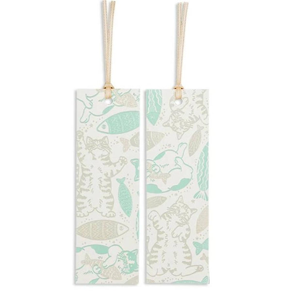 Rokkaku Bookmark Foil Stamped Cute Cat & Fish Design