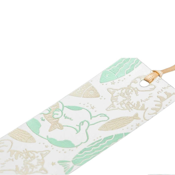 Rokkaku Bookmark Foil Stamped Cute Cat & Fish Design