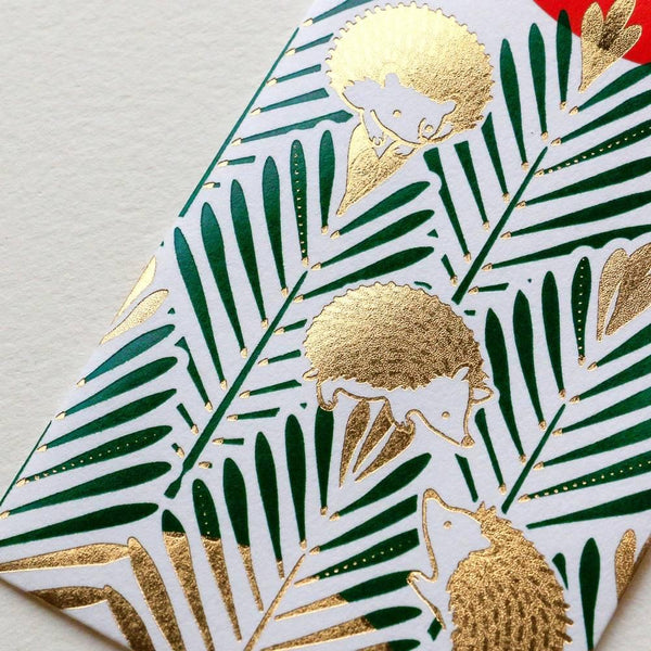 Rokkaku Short Gold Foil Decorative Envelope Hedgehog Design 2 ct.