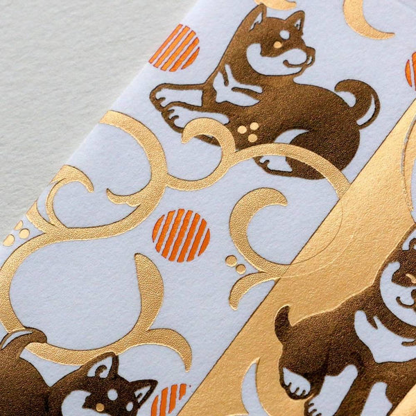 Rokkaku Short Gold Foil Decorative Envelope Shiba Dog Design 2 ct.