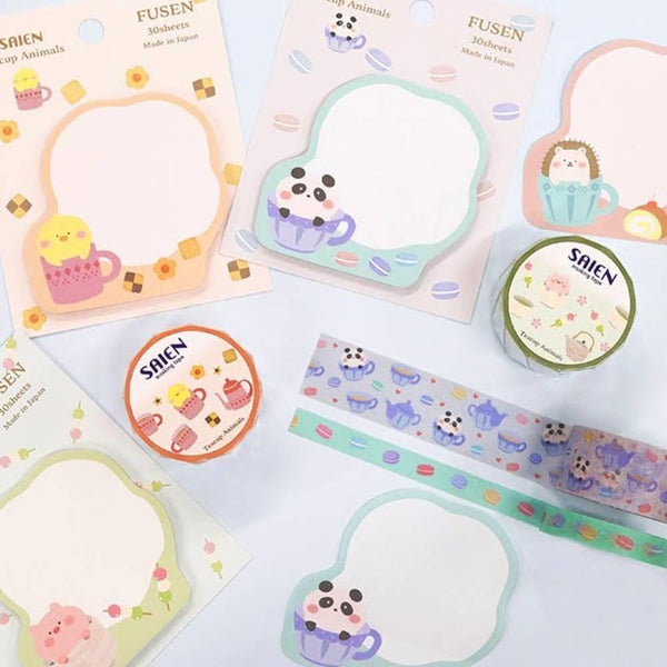 Saien Sticky Notes Cute Teacup Hedgehog Design 30 Sheets